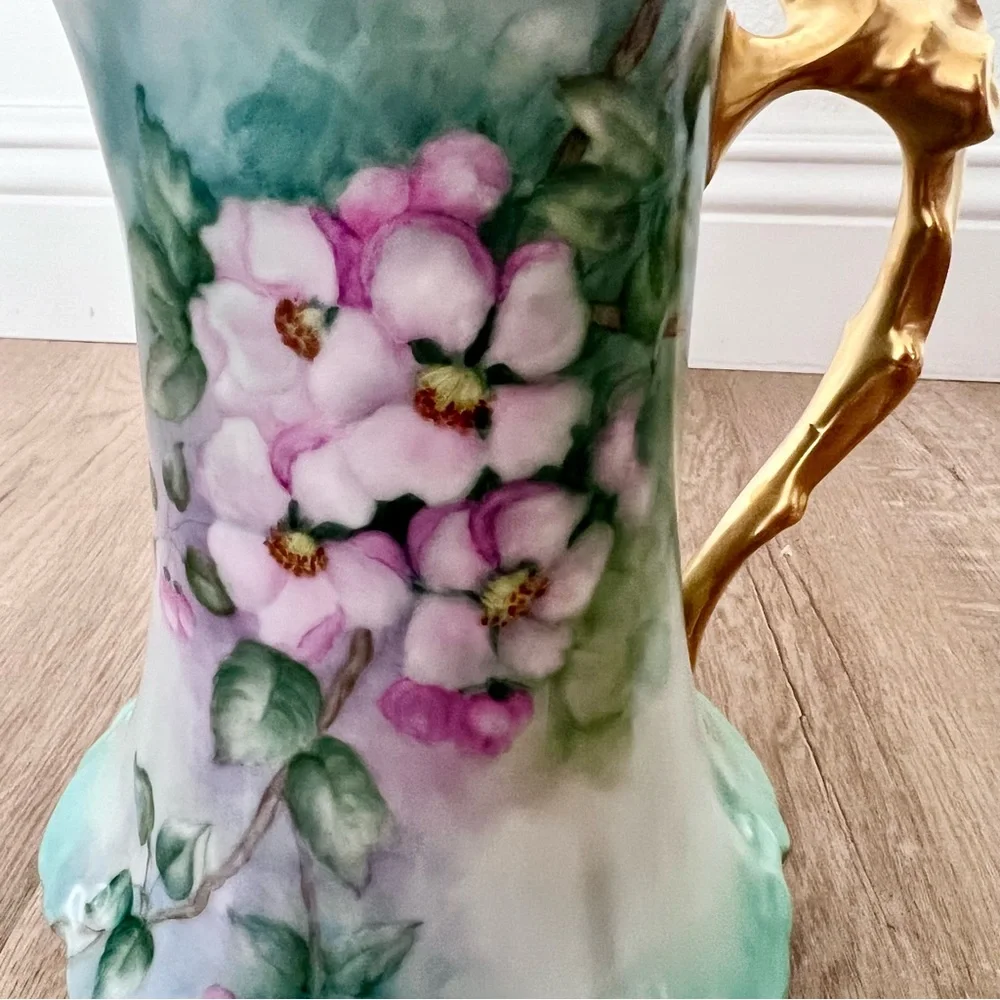 8.5” Hand Painted Flower Pitcher Tankard Artist Dorothy‎ Gunningham Signed 1973